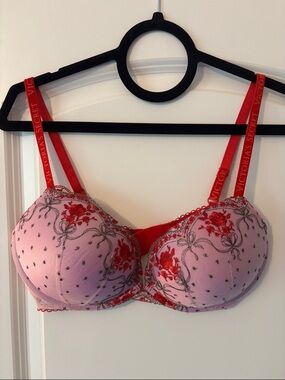 Victoria's Secret Pink Bra with Red Floral Embroidery-36D